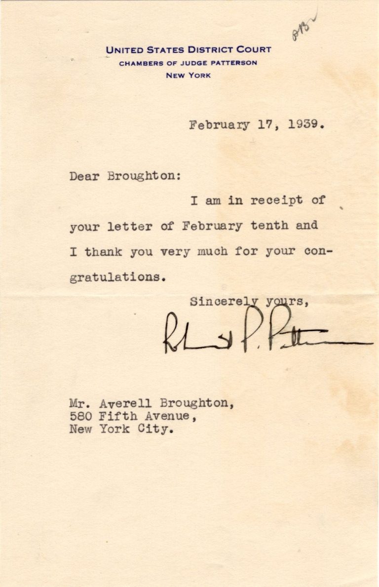 Robert P. Patterson US Secretary of War New York District Judge Signed Autograph