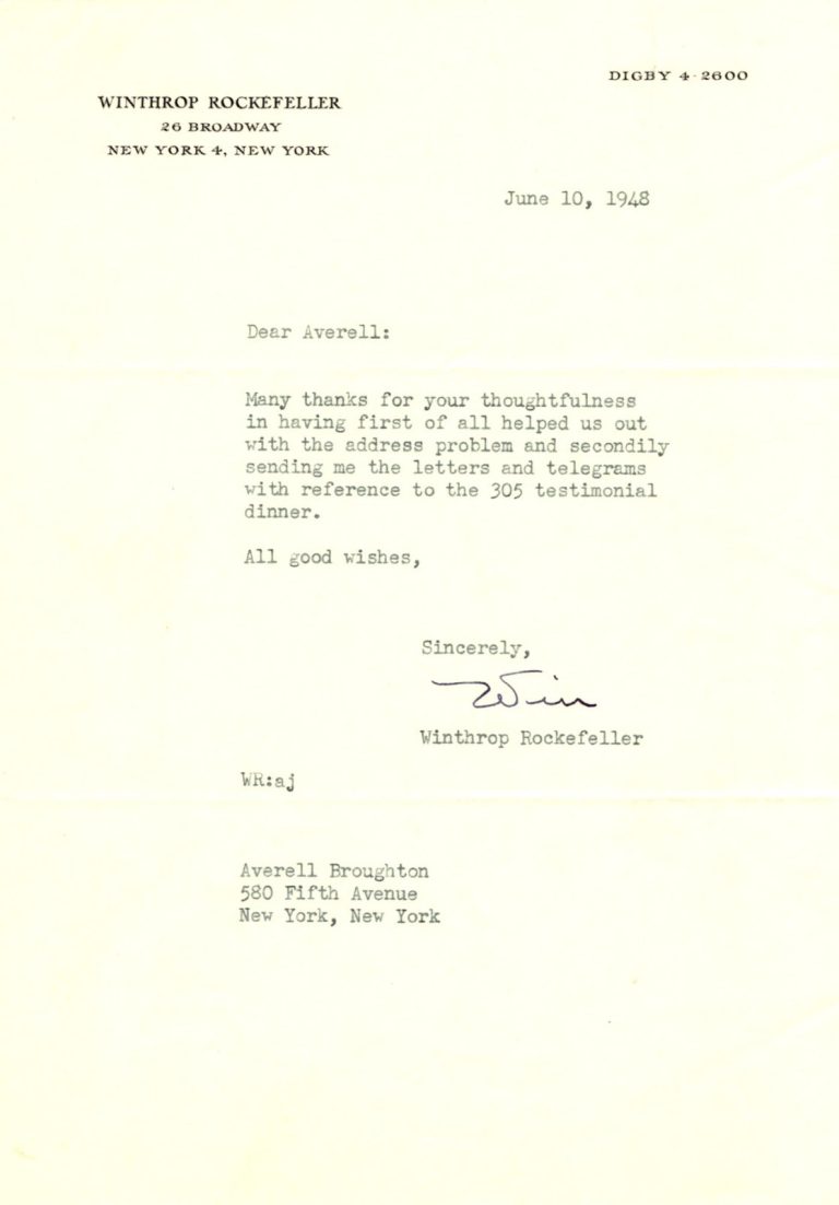 Winthrop Rockefeller Governor of Arkansas Signed Autograph Letter