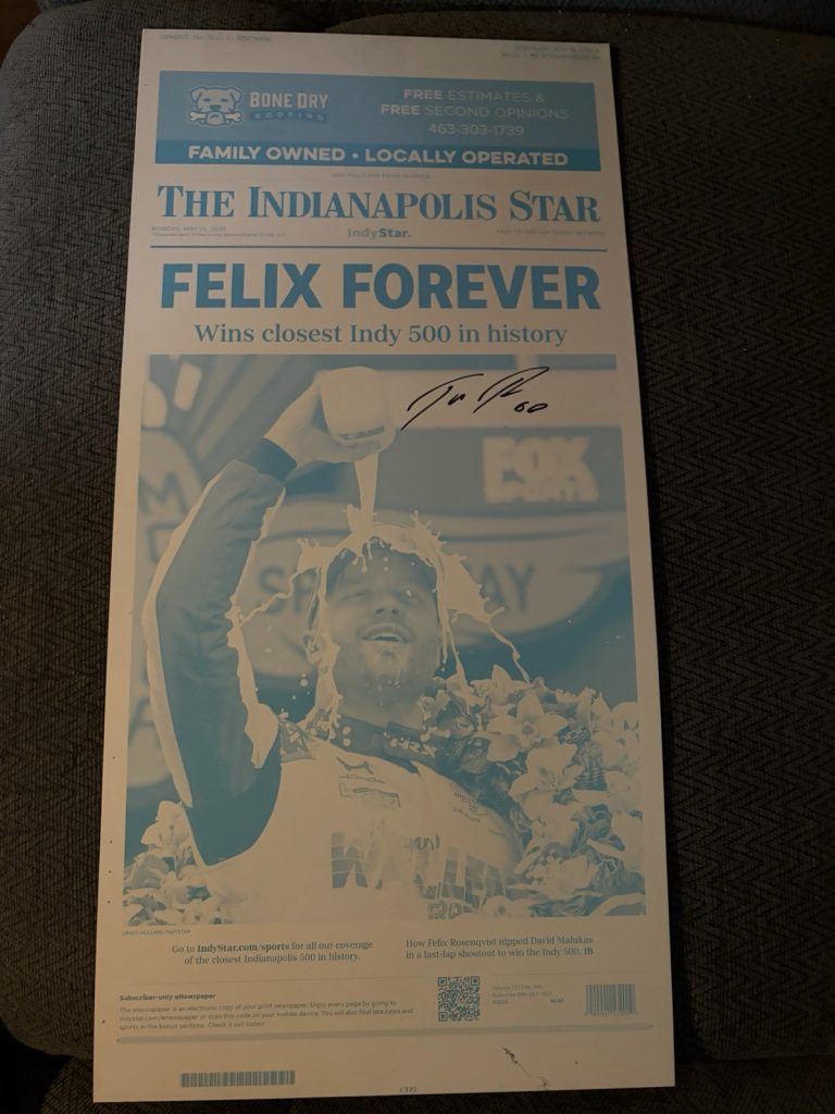 Felix Rosenqvist Signed 2026 Indy Star Indianapolis 500 Newspaper Printing Print