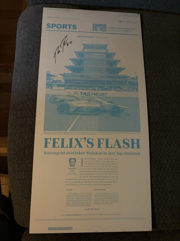 Felix Rosenqvist Signed 2026 Indy Star Indianapolis 500 Newspaper Printing Print