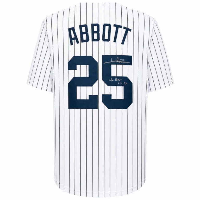 Jim Abbott Signed White Pinstripe Custom Baseball Jersey w/No Hitter - (SS COA)