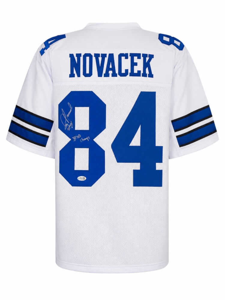 Jay Novacek (COWBOYS) Signed White Custom Football Jersey w/SB Champs -(JSA COA)