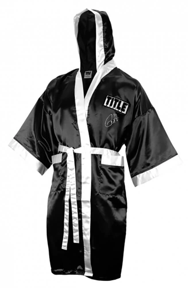 Roy Jones Jr. Signed Title Black With White Trim Boxing Robe With Hood -(SS COA)