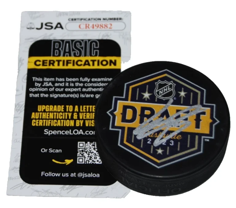 CONNOR BEDARD signed (CHICAGO BLACKHAWKS) 2023 Nashville Draft puck JSA CR49882