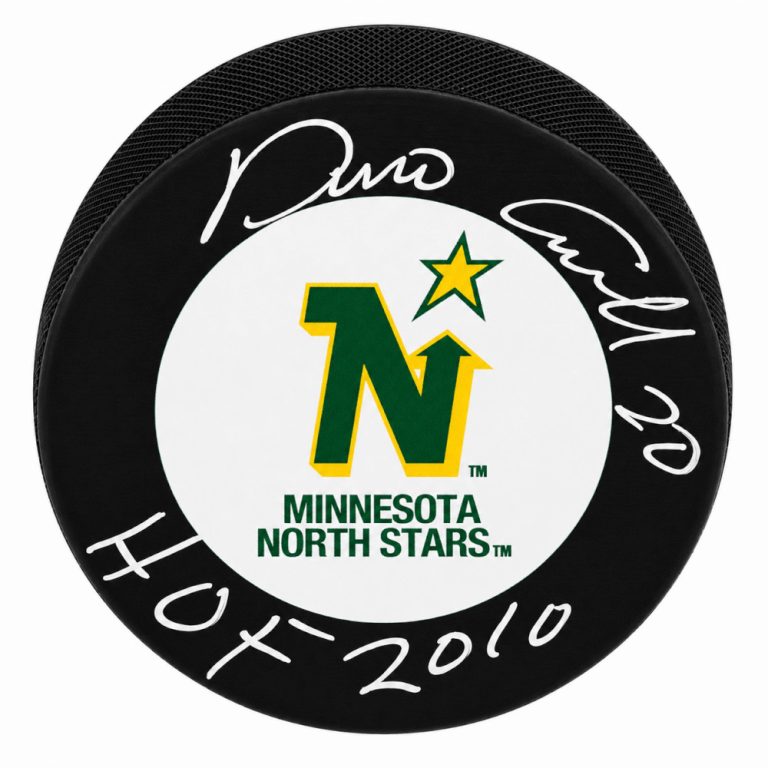 Dino Ciccarelli Signed North Stars Large Logo Hockey Puck w/HOF 2010 - (SCHWA...