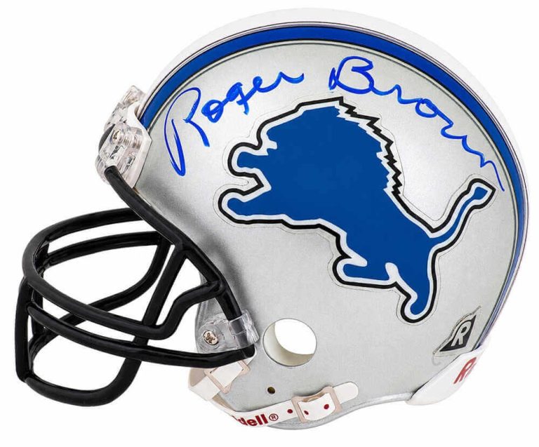 Roger Brown Signed Lions Throwback Riddell (VSR4) Mini Helmet - (SCHWARTZ COA)