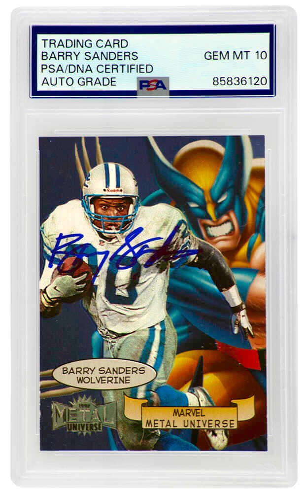 Barry Sanders Signed Lions 1997 Marvel Metal Card #1 - (PSA/DNA - Auto 10)