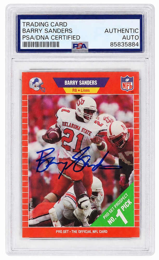 Barry Sanders Signed 1989 Pro Set (Ok State) Football RC Card #494 - (PSA/DNA)