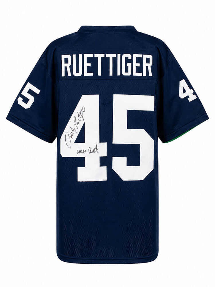 Rudy Ruettiger Signed Navy Custom College Football Jersey w/Never Quit -(SS COA)