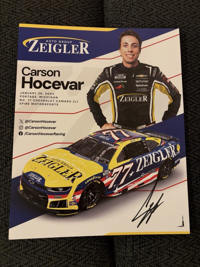 Carson Hocevar Signed Promo Hero Card NASCAR 2026 Spire Racing