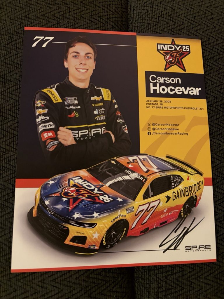 Carson Hocevar Signed Promo Hero Card NASCAR 2025 Spire Racing