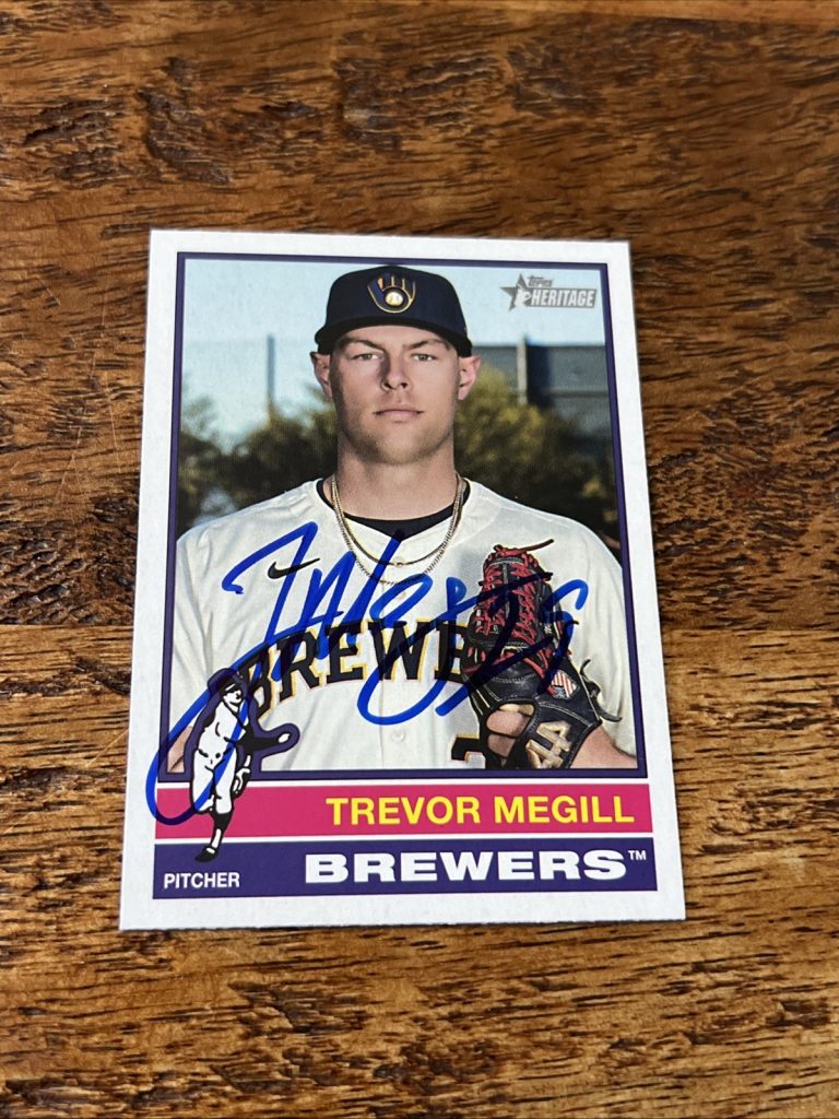 Trevor Megill IP Signed 2025 Topps Heritage Card Brewers Autographed