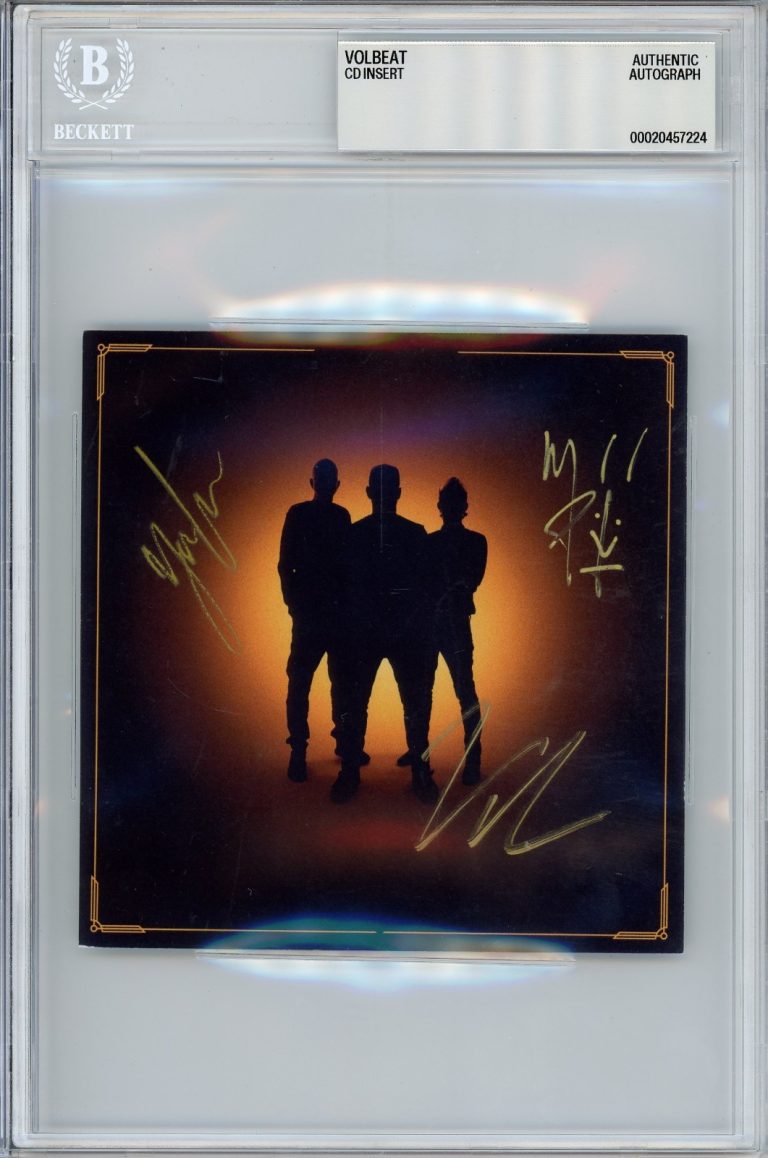 BAND SIGNED AUTOGRAPH VOLBEAT God Of Angels Trust Cover Card BAS Beckett COA