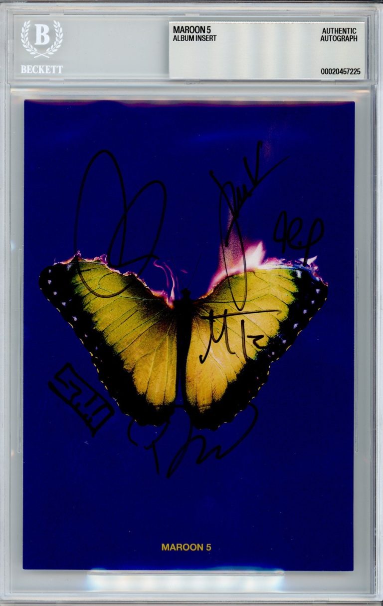 SIGNED Maroon 5 Five Love Is Like Album Cover Art Card Beckett BAS COA Autograph