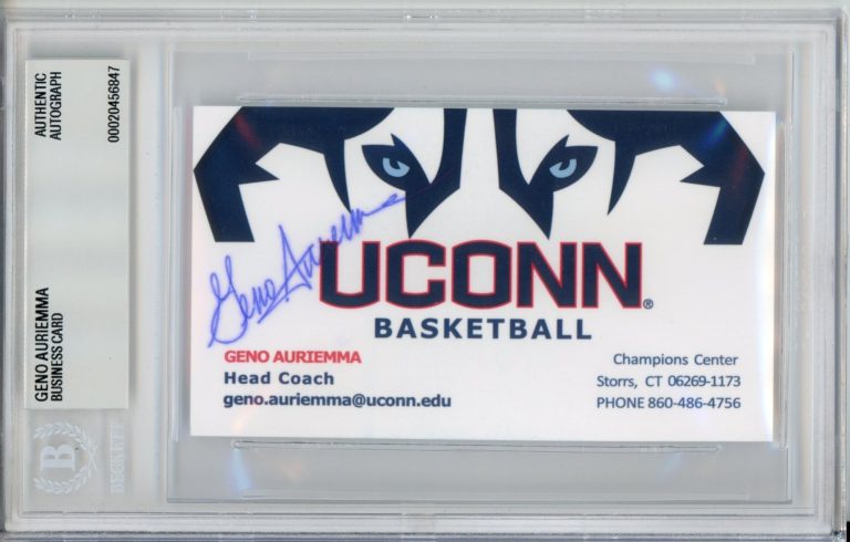 GENO AURIEMMA SIGNED BUSINESS CARD BAS BECKETT COA HOF UCONN HUSKIES AUTOGRAPH