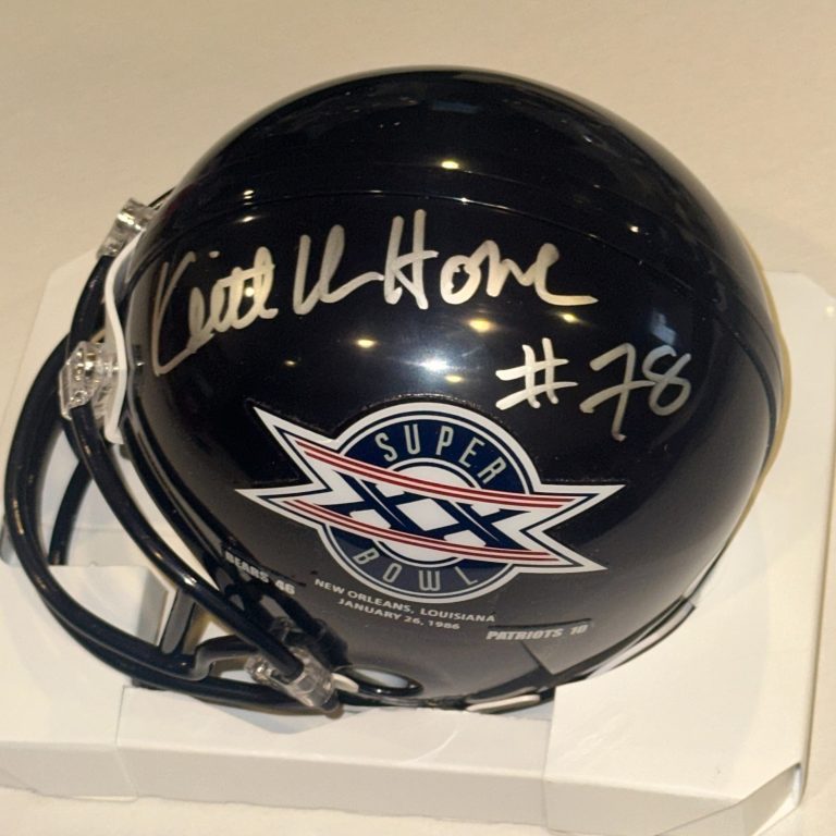 KEITH VAN HORNE Signed Bears SUPER BOWL XX Mini-helmet Beckett (BAS) w/ Inscrip