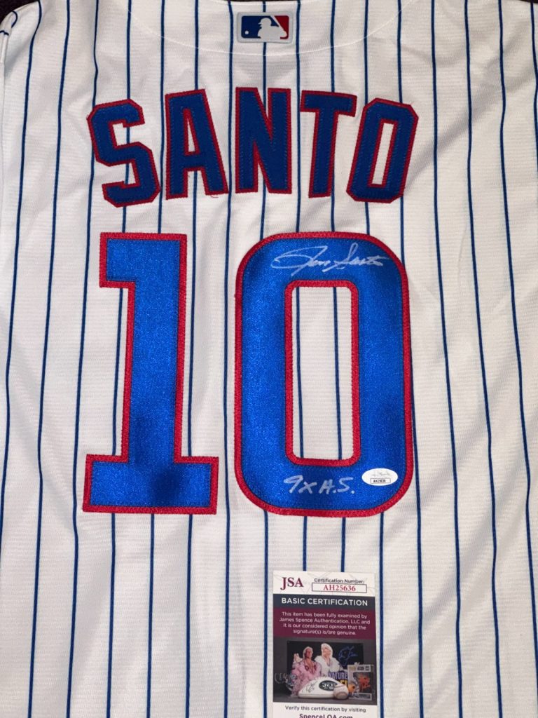 RON SANTO Signed Chicago CUBS MAJESTIC Jersey w/ JSA COA & 9X ALL-STAR Inscrip