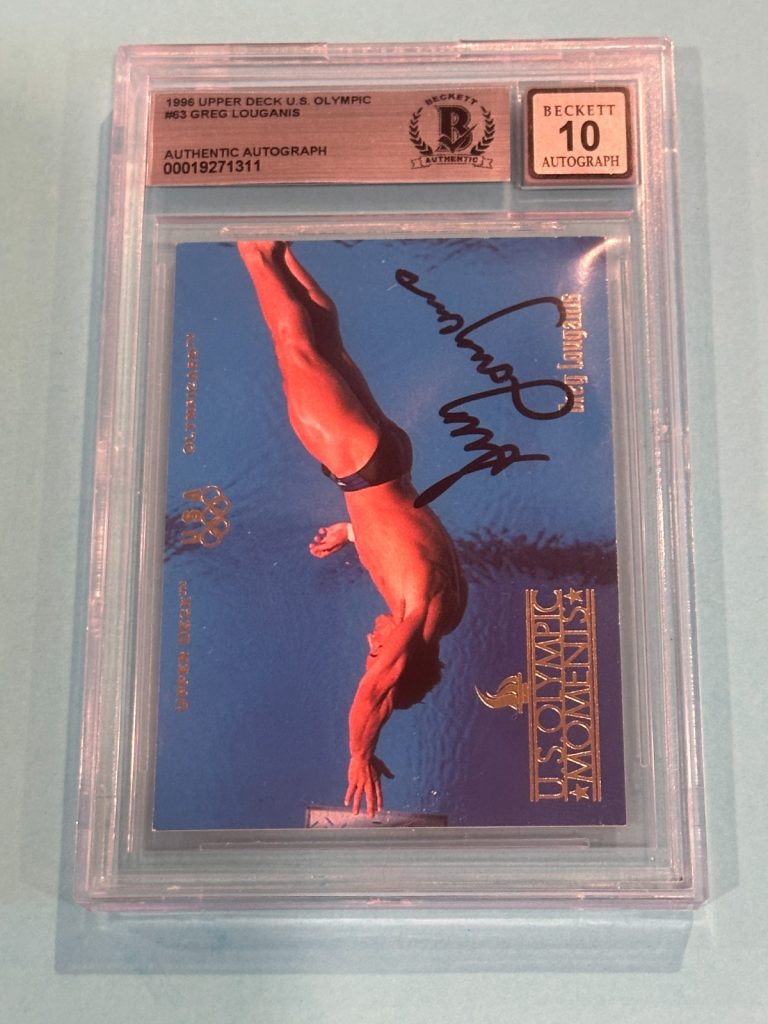 GREG LOUGANIS Signed 1996 UPPER DECK OLYMPIC Card #63 Beckett (BAS) AUTO 10