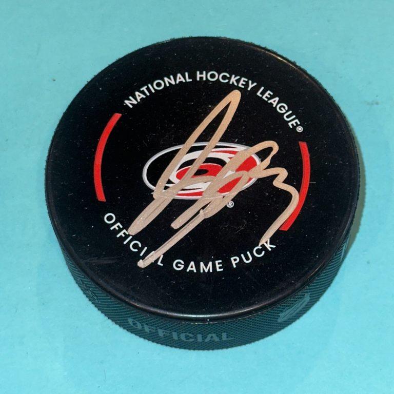 JACKSON BLAKE Signed Carolina HURRICANES Official GAME Puck Beckett (BAS)