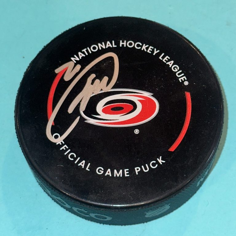 SEBASTIAN AHO Signed Carolina HURRICANES Official GAME Puck Beckett (BAS)