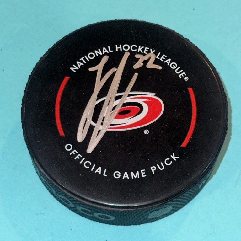 LOGAN STANKOVEN Signed Carolina HURRICANES Official GAME Puck Beckett (BAS)