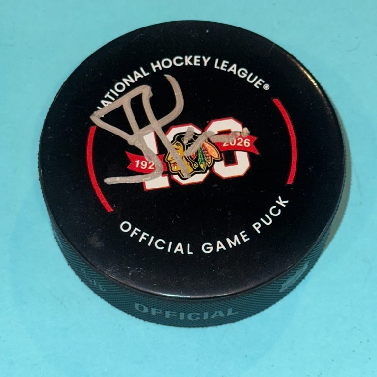 STEVE LARMER Signed BLACKHAWKS 100th Ann Official GAME Puck Beckett (BAS)