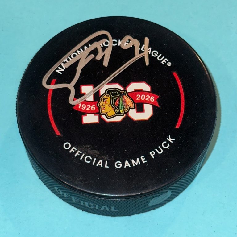 FRANK NAZAR Signed BLACKHAWKS 100th Ann Official GAME Puck Beckett (BAS)