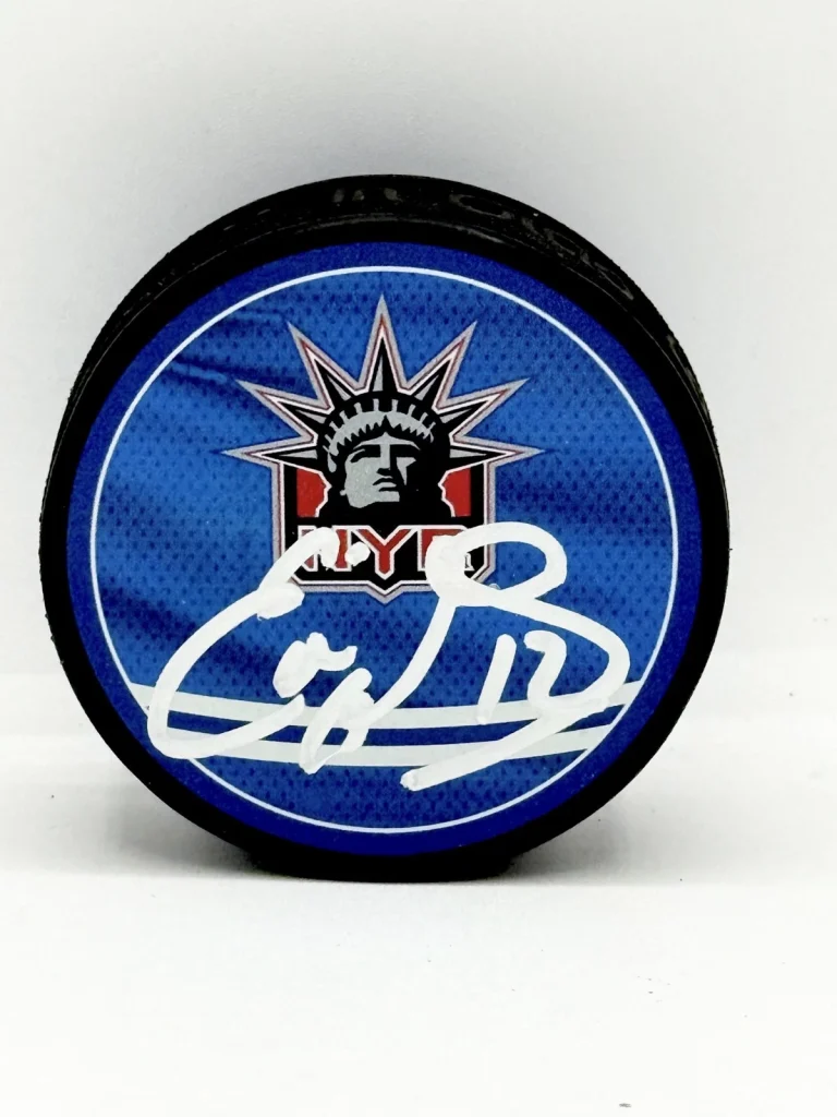 Eddie Olczyk signed New York Rangers Reverse Retro Puck JSA Witnessed