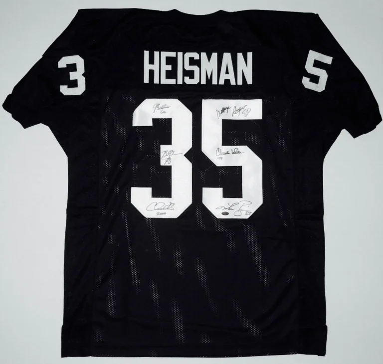 HEISMAN TROPHY WINNERS AUTOGRAPHED JERSEY (6 SIGNATURES!) - LEAF COA!