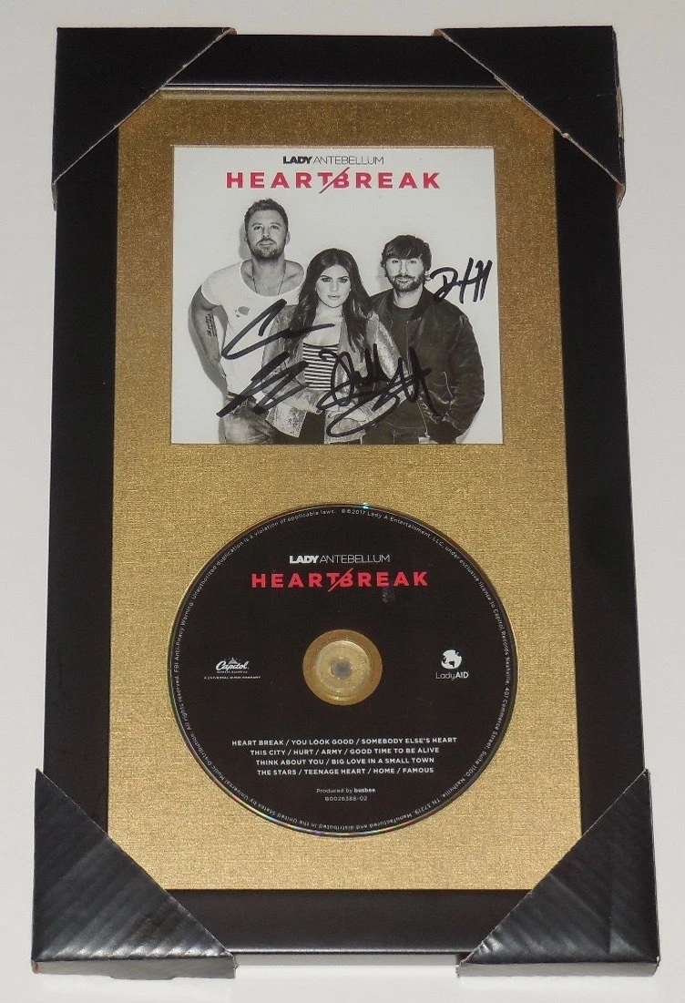 LADY ANTEBELLUM AUTOGRAPHED HEARTBREAK CD (FRAMED & MATTED) - W/ PROOF!