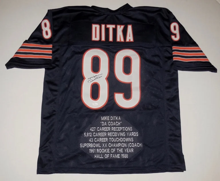MIKE DITKA AUTOGRAPHED CUSTOM STAT JERSEY (CHICAGO BEARS) - JSA COA!