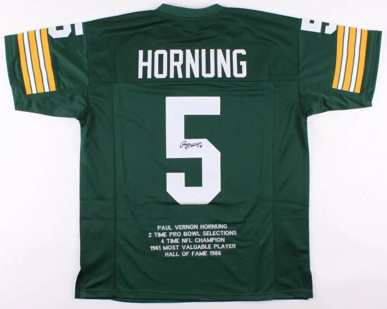 PAUL HORNUNG AUTOGRAPHED CUSTOM STAT JERSEY (GREEN BAY PACKERS) - JSA COA!