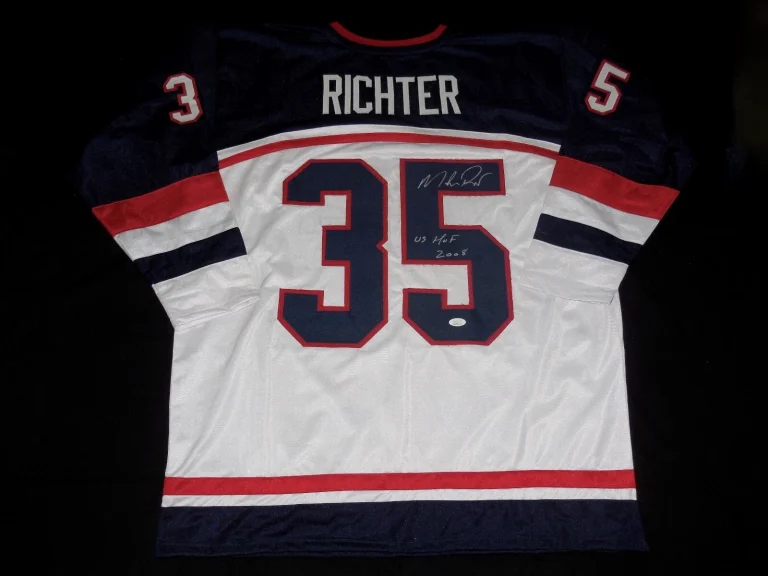 MIKE RICHTER AUTOGRAPHED CUSTOM JERSEY (TEAM USA / RANGERS) - JSA COA!