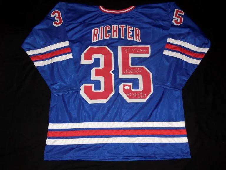 MIKE RICHTER AUTOGRAPHED STAT JERSEY (NEW YORK RANGERS) - JSA COA!