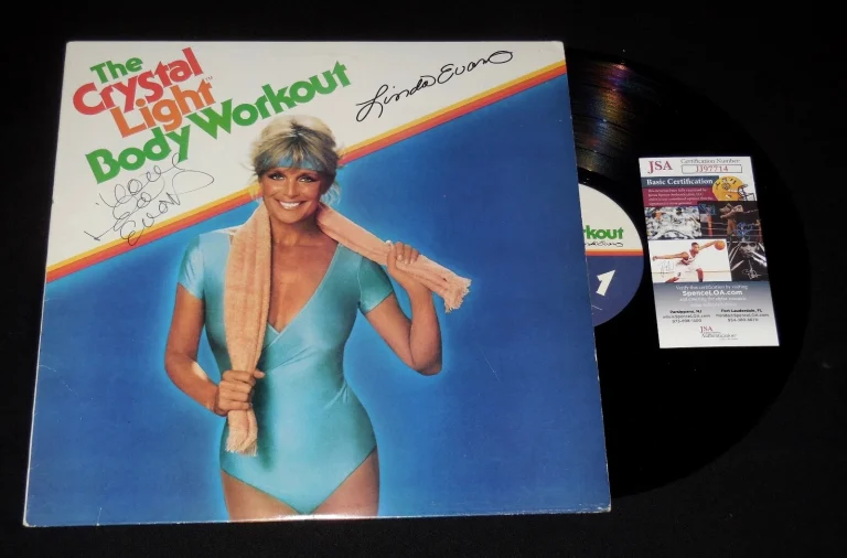 LINDA EVANS AUTOGRAPHED RECORD ALBUM (CRYSTAL LIGHT WORKOUT!) - JSA COA!