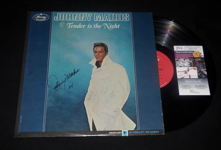 JOHNNY MATHIS AUTOGRAPHED RECORD ALBUM (TENDER IS THE NIGHT) - JSA COA!