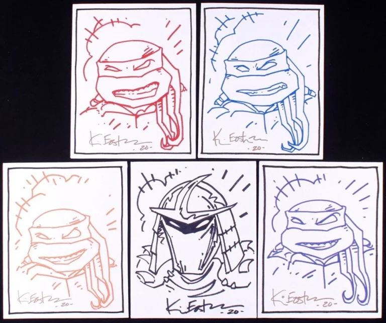 (5) KEVIN EASTMAN AUTOGRAPHED SKETCHES (TEENAGE MUTANT NINJA TURTLES) - JSA COA!