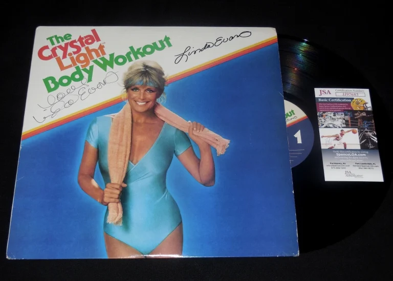 LINDA EVANS AUTOGRAPHED RECORD ALBUM (CRYSTAL LIGHT WORKOUT!) - JSA COA!