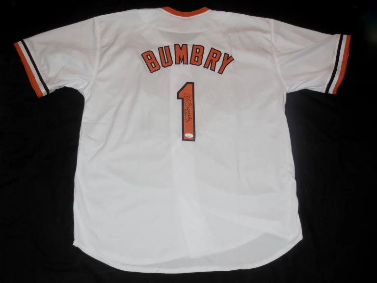 AL BUMBRY AUTOGRAPHED CUSTOM JERSEY (BALTIMORE ORIOLES) - JSA COA!