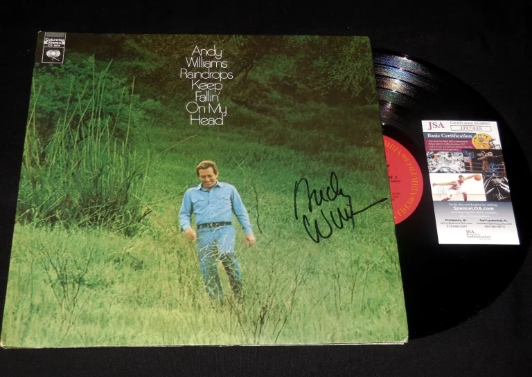 ANDY WILLIAMS AUTOGRAPHED RECORD ALBUM (RAINDROPS KEEP FALLIN) - JSA COA!
