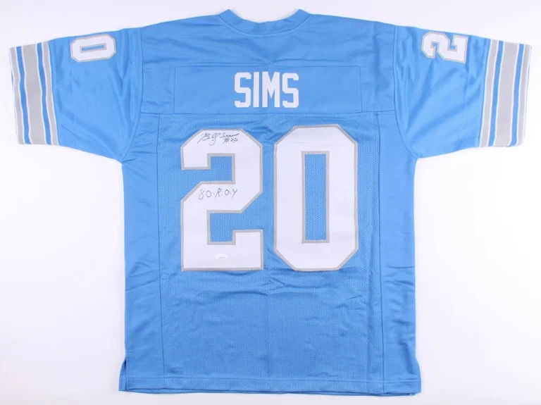 BILLY SIMS AUTOGRAPHED CUSTOM JERSEY (DETROIT LIONS) - JSA COA!