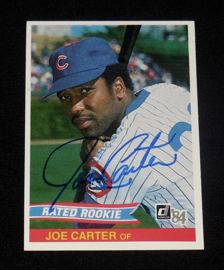 JOE CARTER AUTOGRAPHED 1984 DONRUSS ROOKIE BASEBALL CARD (CUBS / BLUE JAYS)