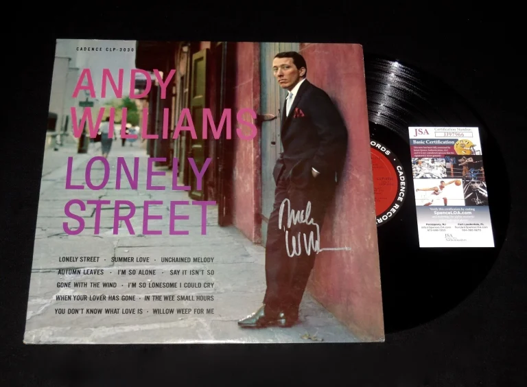 ANDY WILLIAMS AUTOGRAPHED VINYL RECORD ALBUM (LONELY STREET) - JSA COA!