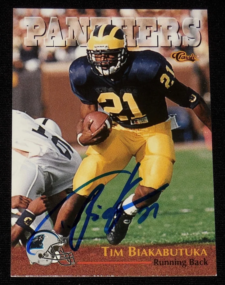 TIM BIAKABUTUKA AUTOGRAPHED 1996 CLASSIC ROOKIE FOOTBALL CARD (PANTHERS)