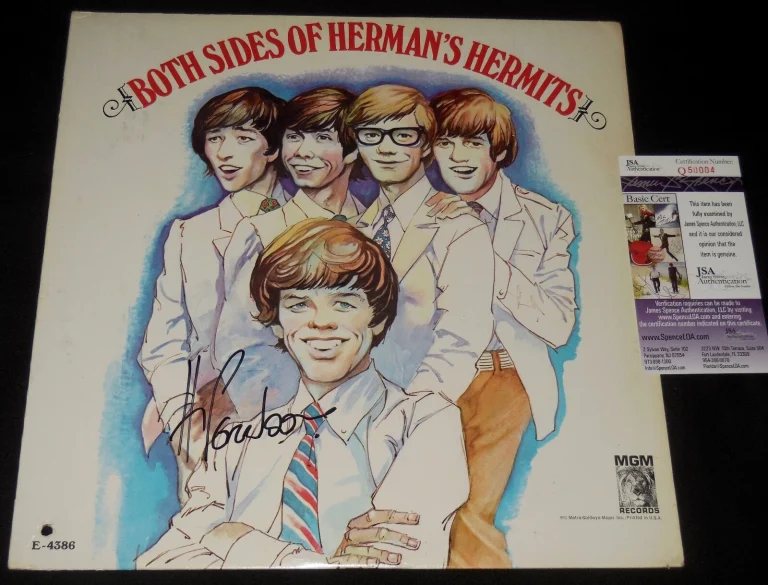 PETER NOONE AUTOGRAPHED ALBUM COVER (BOTH SIDES OF HERMAN'S HERMITS) - JSA COA!