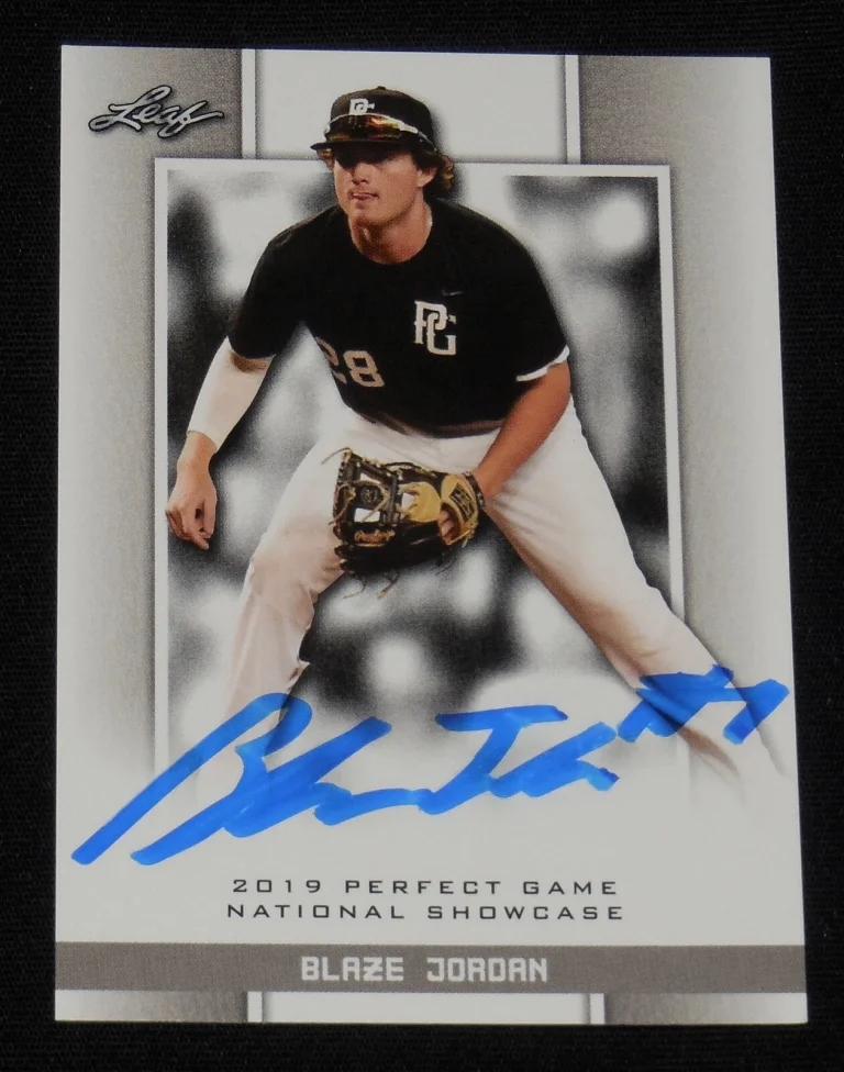 BLAZE JORDAN AUTOGRAPHED 2019 LEAF PERFECT ROOKIE BASEBALL CARD (BOSTON RED SOX)