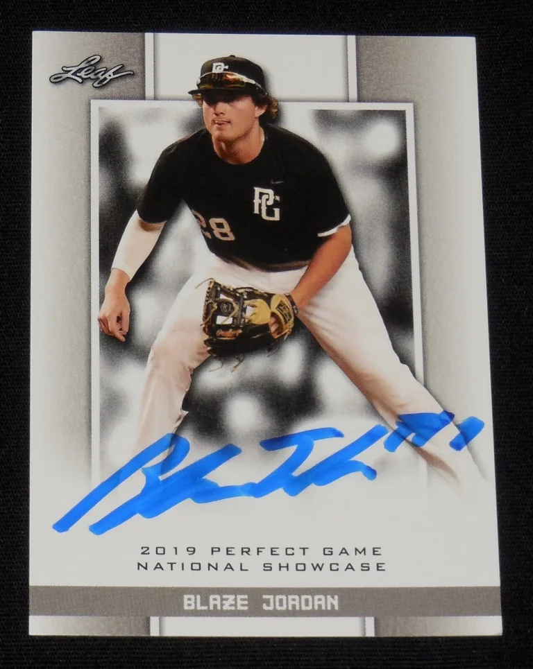 BLAZE JORDAN AUTOGRAPHED 2019 LEAF PERFECT ROOKIE BASEBALL CARD (BOSTON RED SOX)