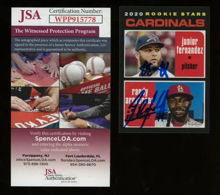 RANDY AROZARENA / JUNIOR FERNANDEZ AUTO 2020 HERITAGE ROOKIE CARD - JSA COA!