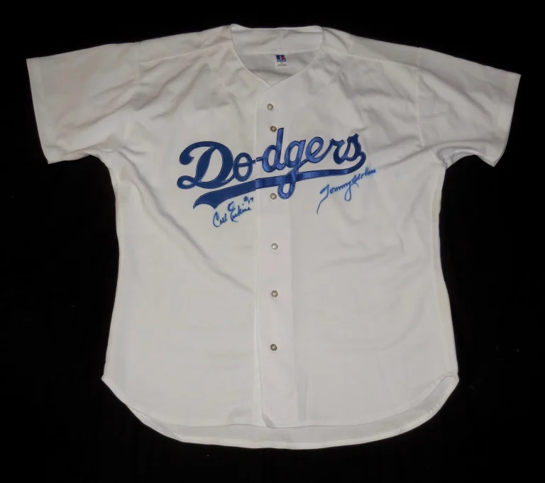 CARL ERSKINE & TOMMY HOLMES AUTOGRAPHED CUSTOM JERSEY (BROOKLYN DODGERS)