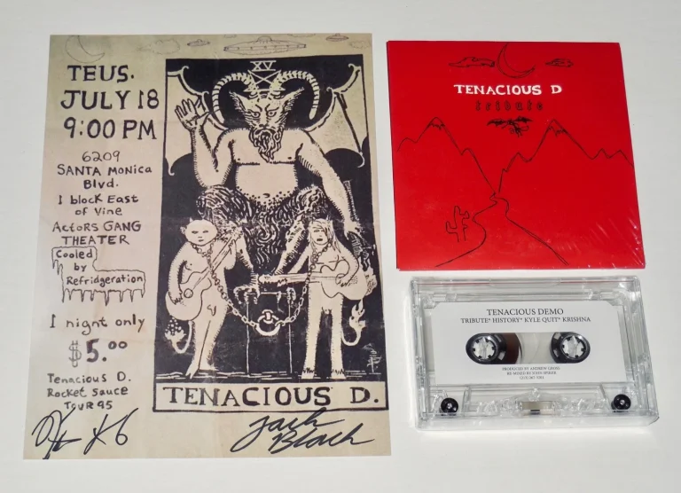 JACK BLACK & KYLE GASS AUTOGRAPHED FLYER (TENACIOUS D) + NEW CD + CASSETTE TAPE!